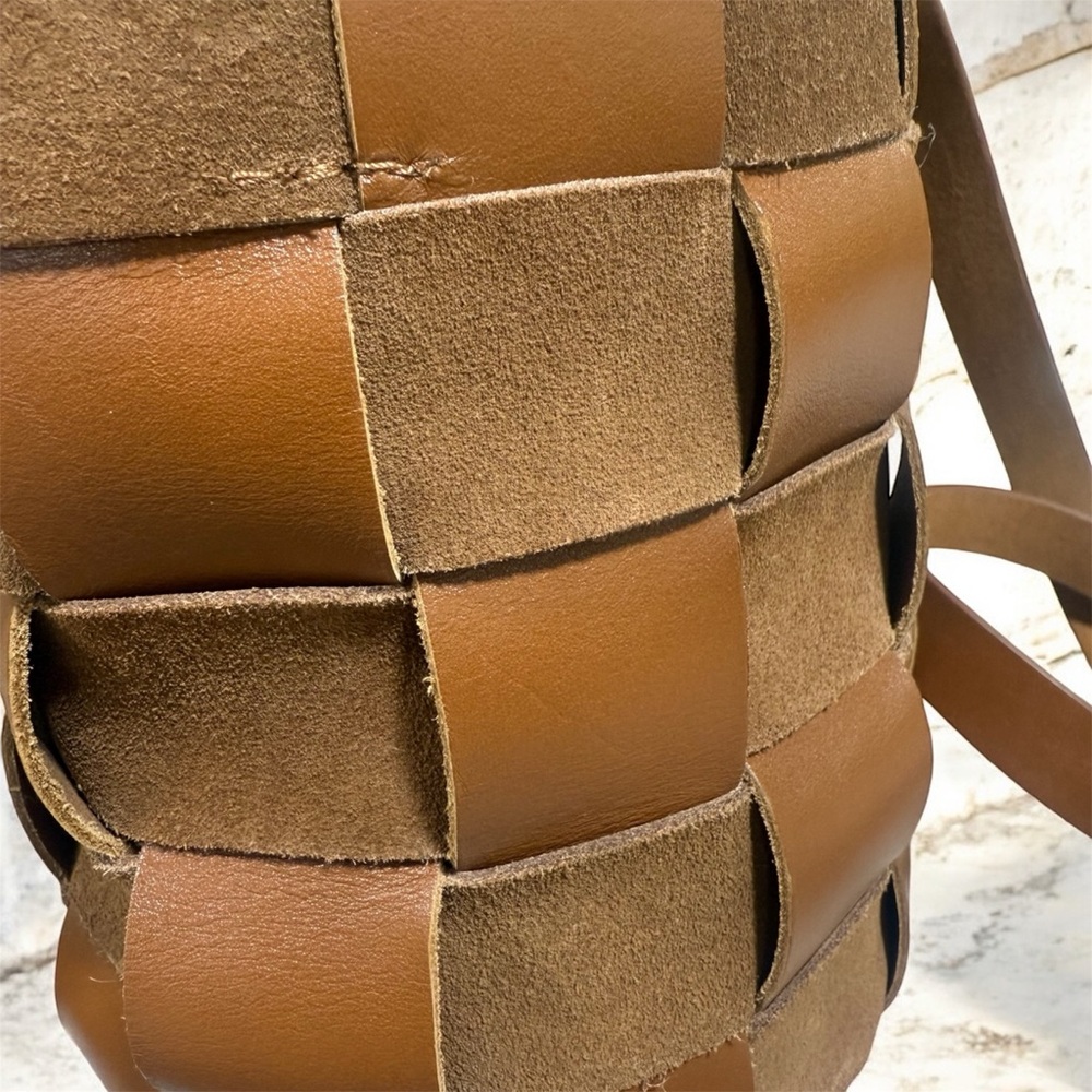 J. Crew Woven Leather and Suede Small Bucket Bag in Burnished Pecan - Picture 2 of 6